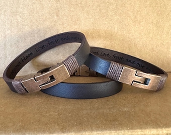 Hidden Message Brown Leather Bracelet, Personalized Dad Gift