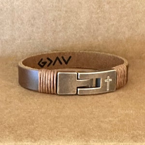 Cross Leather Bracelet Men God Is Greater Than The Highs And Lows Dad Blessing Personalize Bracelet Gift From Mom To Son Birthday Boyfriend