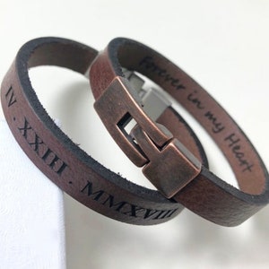 Father's Day Gift, Hidden Message Leather Bracelet For Men, Secret Message Personalized Jewelry  Custom Gift For Dad, Graduation Engraved