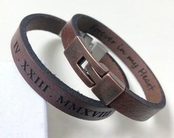 Father's Day Gift, Hidden Message Leather Bracelet For Men, Secret Message Personalized Jewelry  Custom Gift For Dad, Graduation Engraved