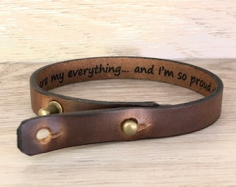 Personalized Leather Bracelet, Custom Engraved Unisex Gift