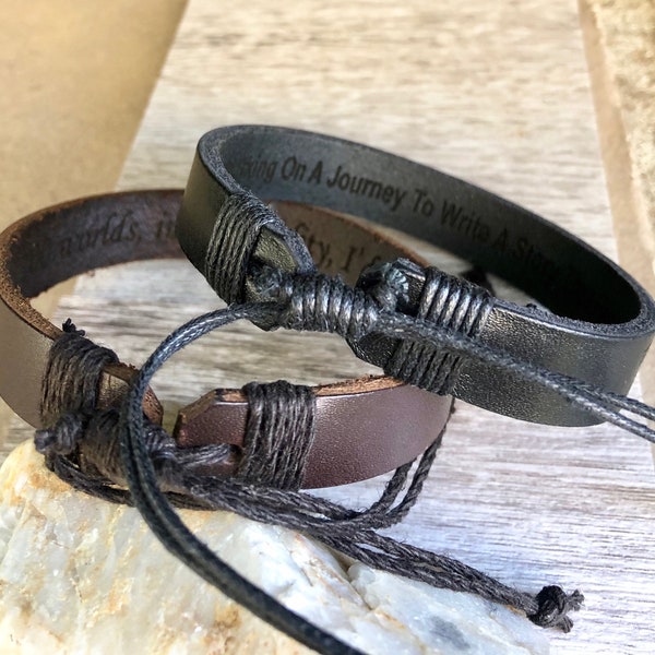 Engraved Adjustable Leather Wristband,Leather Bracelet,Bracelet For Guys,Personalize Leather Jewelry,Wedding Gift,Unisex Adjustable Bracelet