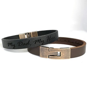 Personalized Leather Bracelet For Couples Engraved Leather Cuff for Guys Custom Bracelet for Husband/Dad/Boyfriend Gift Anniversary For Him
