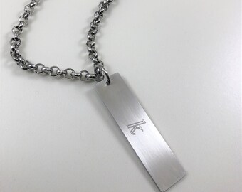 Mens Personalized Stainless Steel Bar Necklace, Custom Initial Tag