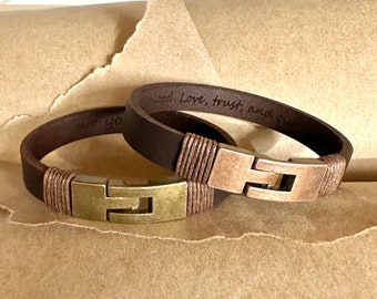 Personalized Leather Bracelet for Men, Secret Message Jewelry