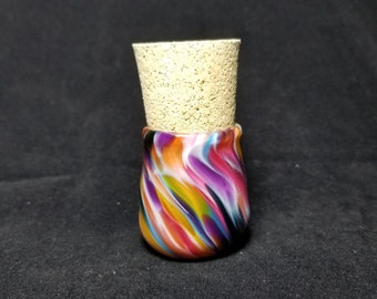 multi colored ceramic jar with decorative cut rim Deep blue