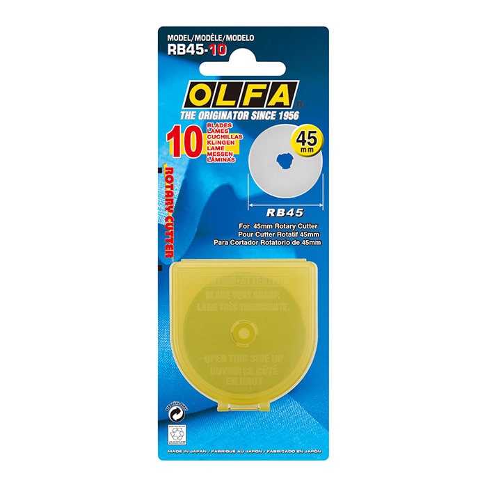 Olfa 45mm Rotary Cutter Blade RB-45, 10-Piece Tungsten Steel