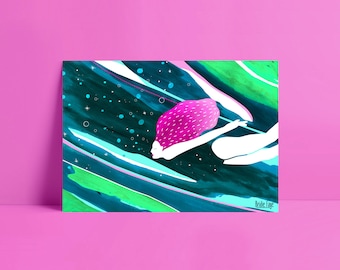 Space Dive A5 art print, underwater, celestial series, wall decor, original illustration