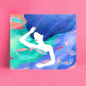 Places I&#39;d Rather Be, 10x8&quot; art print, underwater, fish, wall decor, original illustration