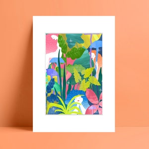 Hide and Seek in the Forest art print, floral, woodland, wall decor, original illustration A4 print & mount