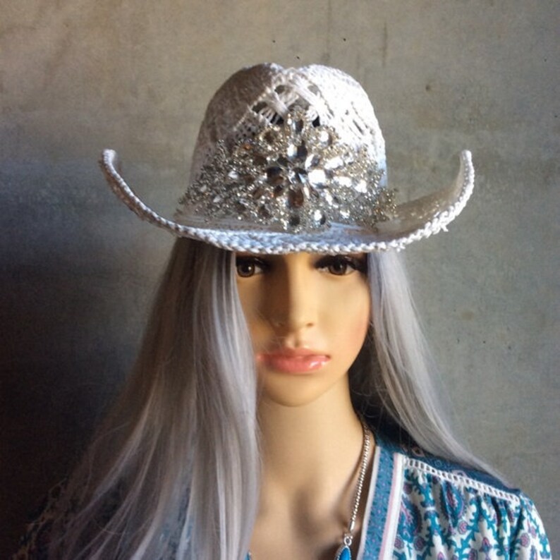 White Bling Cowgirl Straw Sparkle Western Pretty Wedding Etsy