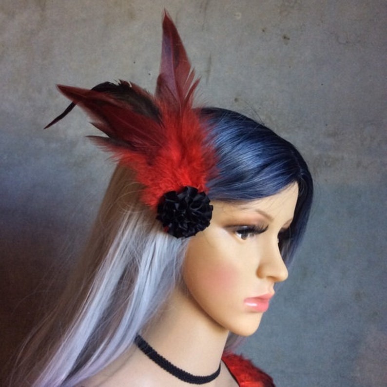 necklace choker NEW 3PC FIRE RED Feather bra harness cage cover up /& hair clip in set boho chic warrior festival gogo costume Edc rave