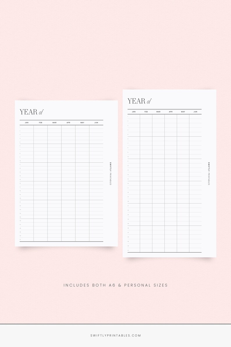 Undated Yearly Calendar Printable Planner Agenda A Perpetual Vertical Undated yearly calendar printable planner agenda a perpetual vertical