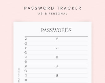 Password Tracker Printable Planner Inserts | A Minimalist Account Keeper Sheet to Log Credentials and List Emails — A6 & Personal Pages