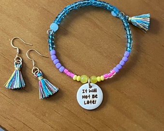 Colorful Beaded Bracelet & Tassel Earring Set | JW Pioneer Gift | Paradise | Engraved