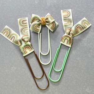 Rainbow Planner bookmarks. Jumbo Paperclip. Ribbon Embellished jumbo Paperclips. Bookmark. Bow ribbon bookmarks.