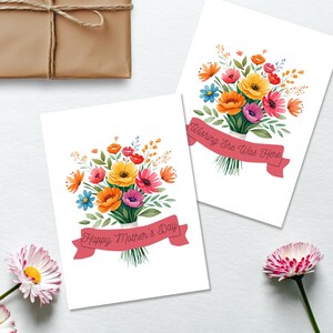 Tarjeta personalizable para el Día de la Madre, descarga de tarjeta con ramo de flores personalizado, tarjeta imprimible para mamá, tarjetas de felicitación DIY, descarga instantánea
