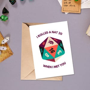 Tarjeta de San Valentín personalizable DND, descarga de tarjeta imprimible, tarjeta para el mejor amigo, tarjeta de felicitación de aniversario DIY, tarjeta NAT 20, descarga instantánea