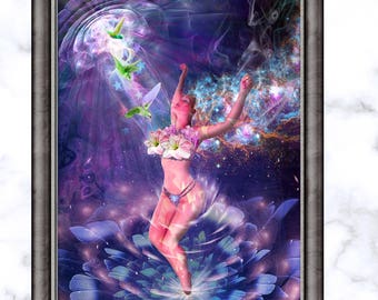 Nectar of Life Poster | Galactic Flower Goddess Artwork | Purple Galaxy Wall Art | Space Model Poster | Premium Wall Decor | 3 Sizes