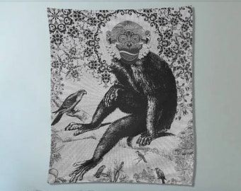 Paisley Affe Wandteppich | Schwarz und weiß Dschungel Wandteppich | Affe-Wand-Kunst | Boho Design | SüßeS Dekor für Schlafzimmer Wohnzimmer Dorm