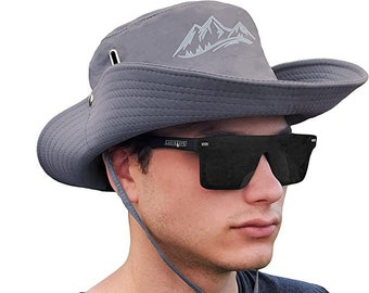 Grey Sun Hat for Women & Men Vented Wide Brim Bucket Hat Boonie Hat with Adjustable Fit Safari Cap for Summer Fishing Pool