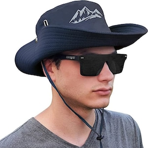Navy Blue Sun Hat for Men Women Vented Wide Brim Bucket Hat Boonie Hat with Adjustable Fit Safari Cap for Summer Fishing Pool