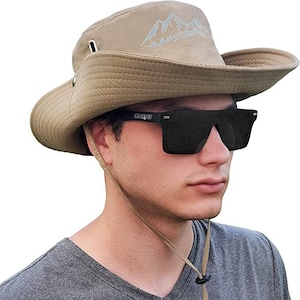 Beige Sun Hat for Men Women Vented Wide Brim Bucket Hat Boonie Hat with Adjustable Fit Safari Cap for Summer Fishing Pool