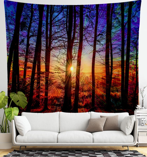 Forest Sunrise Tapestry Blue and Red Woodland Scene Wall Hanging With  Hidden Imagery Bedroom Living Room Dorm -  Ireland