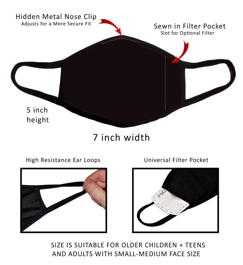 Face Mask Filters PM 2.5 Black Cotton Stretchy Elastic Etsy