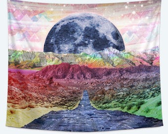 Stellar Path Moon Tapestry Wall Hanging  | Colorful Hippie Tapestry | Rainbow College Dorm | Psychedelic Rainbow Mountain | Desert Landscape