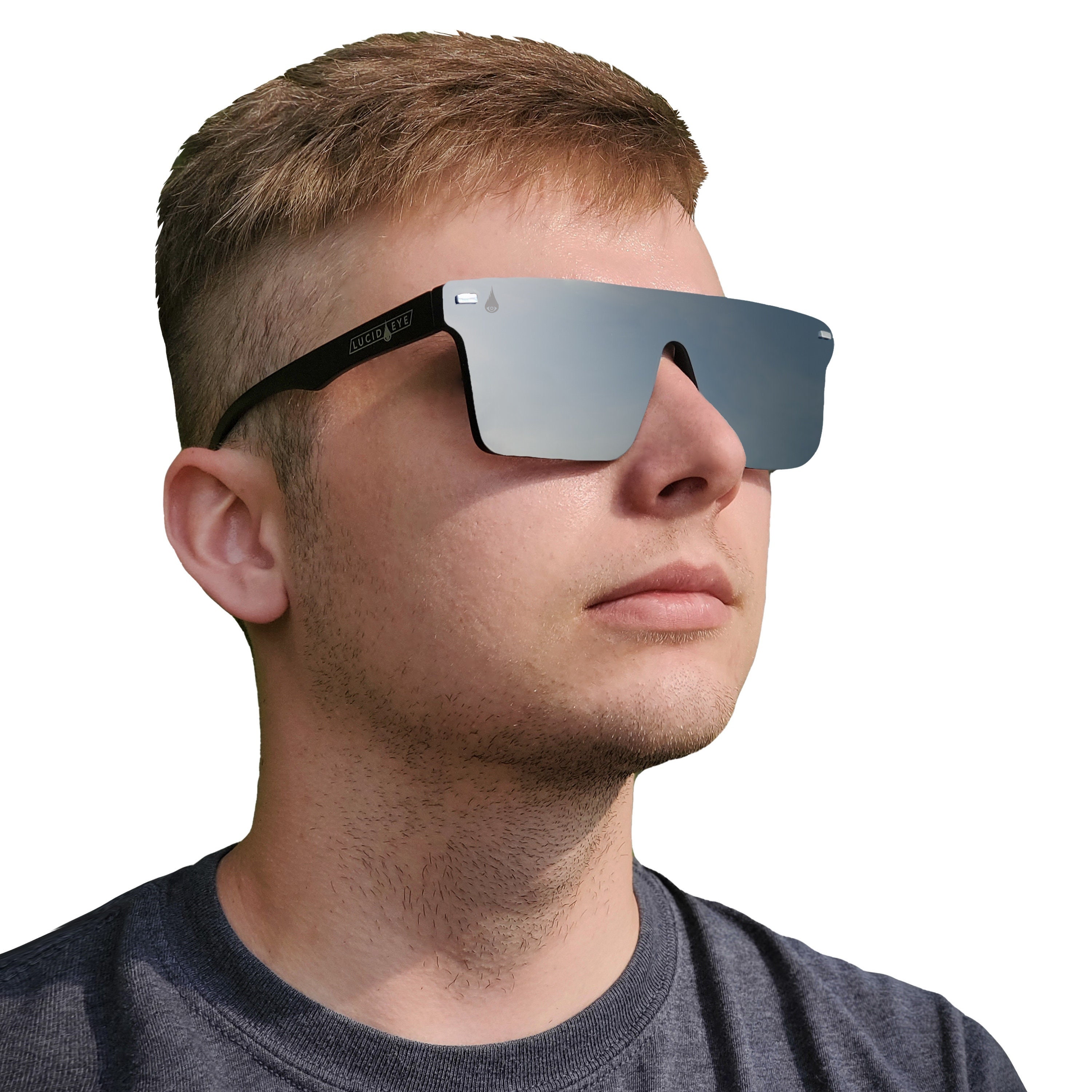 Silver Flat Top Shield Sunglasses Polarized Reflective HD 