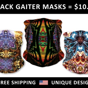 3 Pack Neck Gaiter Bandana Face Mask Multi-functional Seamless Headband Colorful Psychedelic Rave Rasta Scarf Wind / Dust Protection image 1