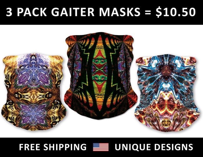 3 Pack Neck Gaiter Bandana Face Mask Multi-functional Seamless Headband Colorful Psychedelic Rave Rasta Scarf Wind / Dust Protection image 1