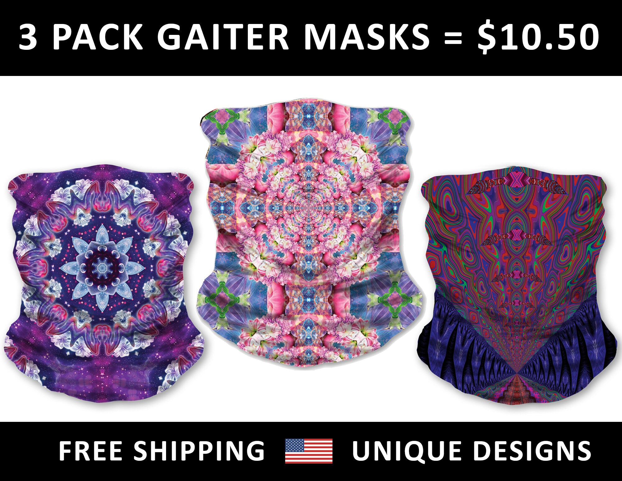 Adjustable Face Scarf Neck Gaiter Breathable Bandana Face Mask 3-Pack Adjustable Face Scarf Neck Gaiter Breathable Bandana Face Mask 3-Pack