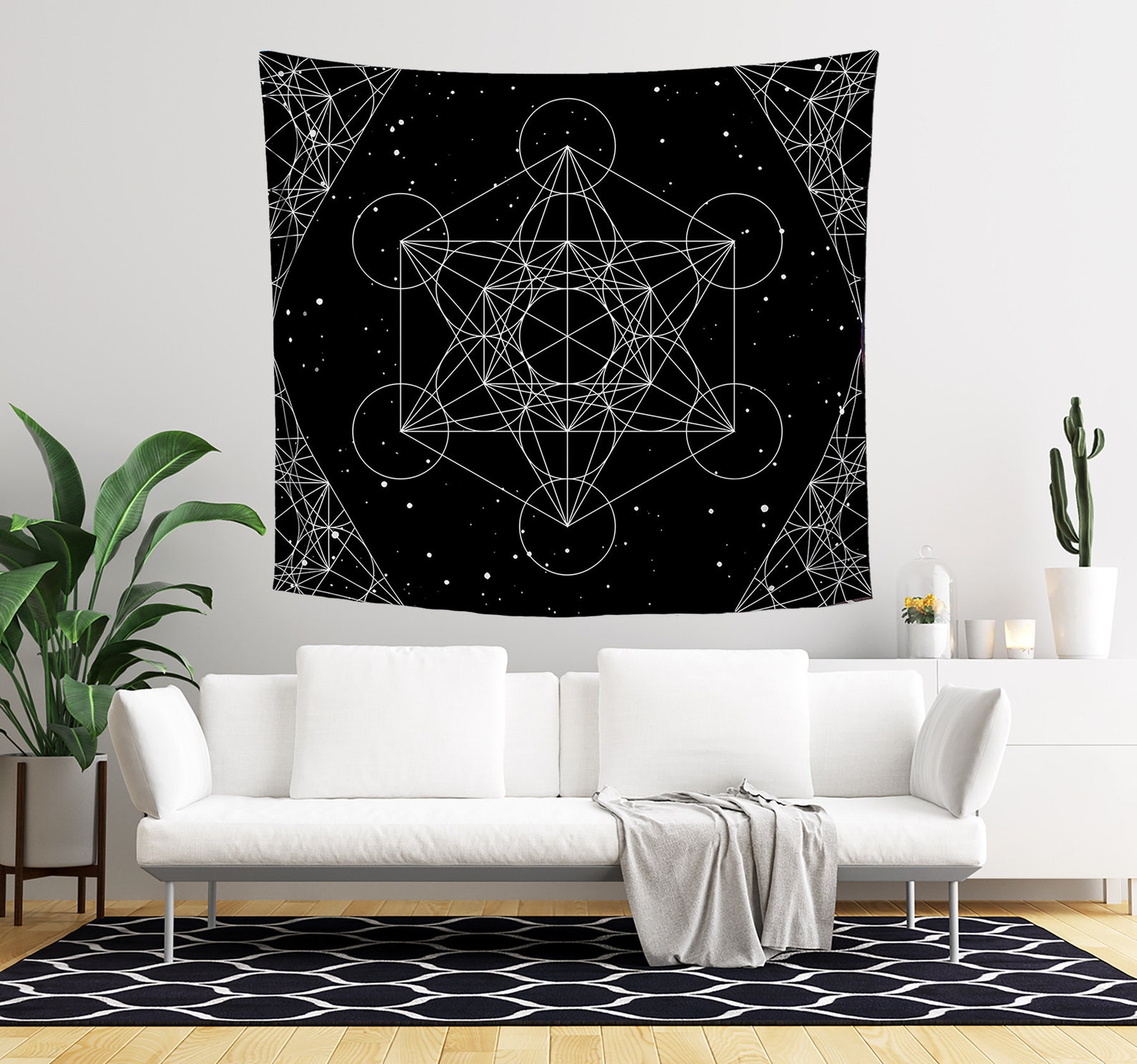 Metatron's Cube Sacred Geometry Mandala Tapestry Simple | Etsy