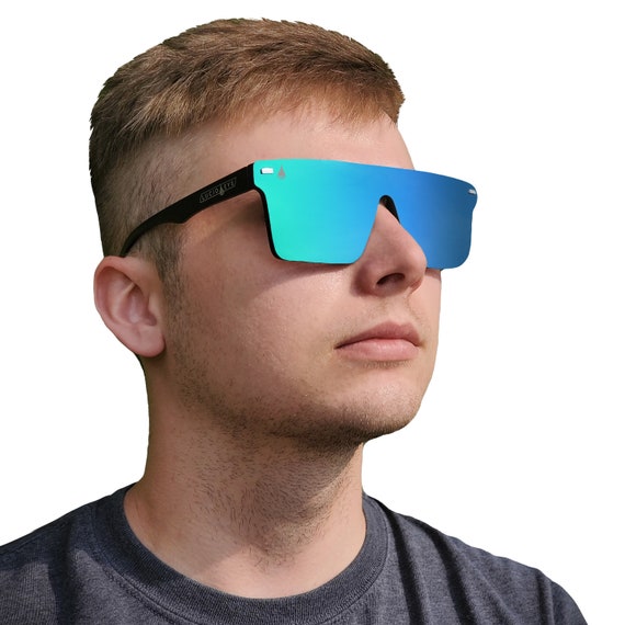 Blue Flat Top Shield Sunglasses Polarized Reflective HD 