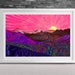 Trippy Trek Poster Print | Psychedelic Rainbow Landscape Design | Rolling Hills Pattern | Sun Wall Art | Sunset Geometric Fine Art | 3 Sizes