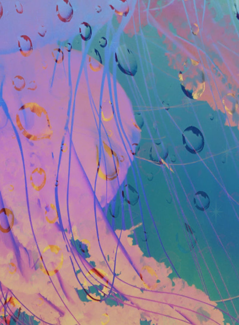 K&ouml;nnte beinhalten: Abstrakte Kunst in einem Blau-, Gr&uuml;n- und Rosaton. Das Bild zeigt eine Reihe von sich &uuml;berlappenden Kreisen und Linien, die ein Gef&uuml;hl von Tiefe und Bewegung erzeugen.