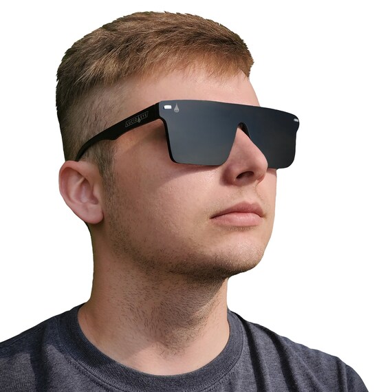 Black Flat Top Shield Sunglasses Polarized Reflective