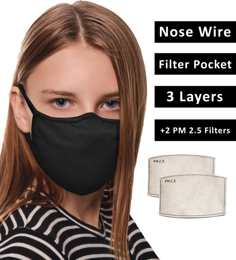 Face Mask Filters PM 2.5 Black Cotton Stretchy Elastic Etsy
