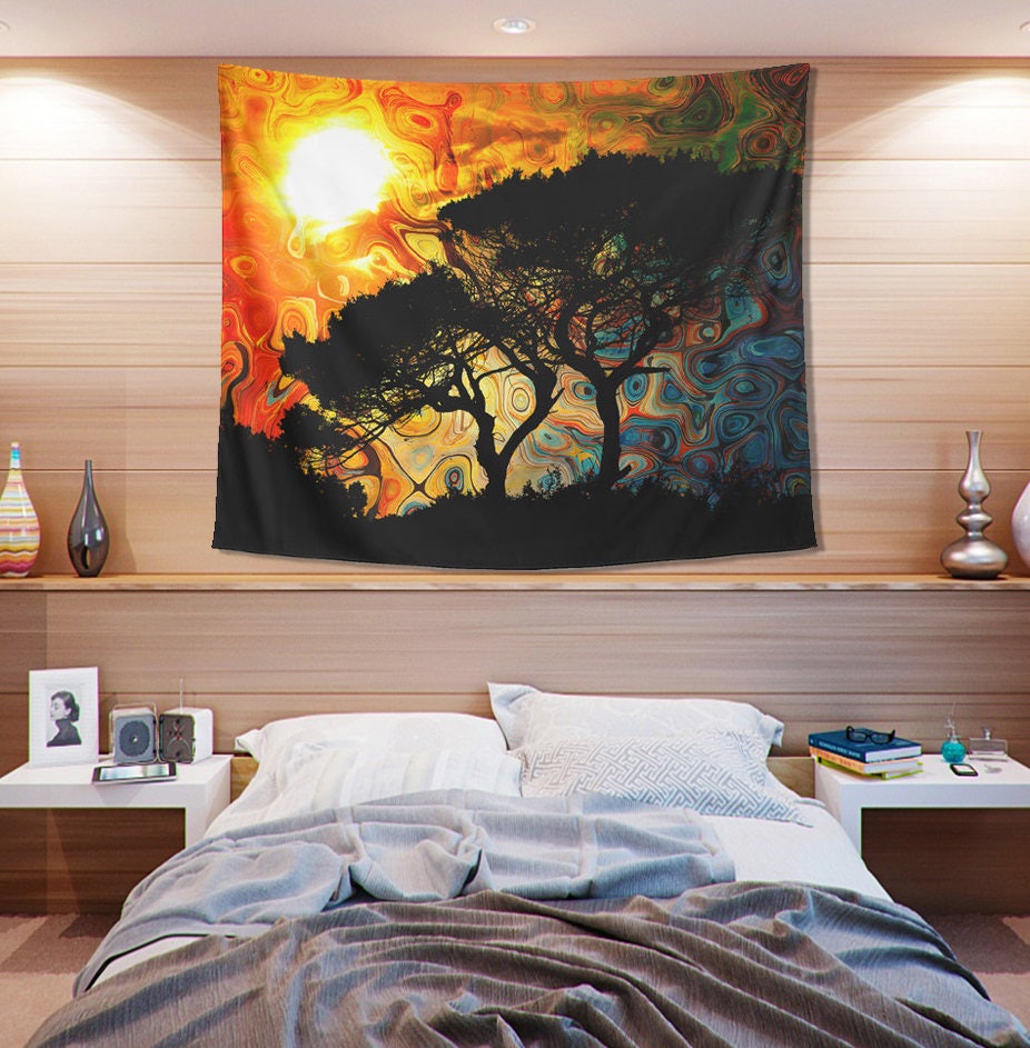African Sun Tapestry Sunset Wall Art African Tapestry Wall | Etsy