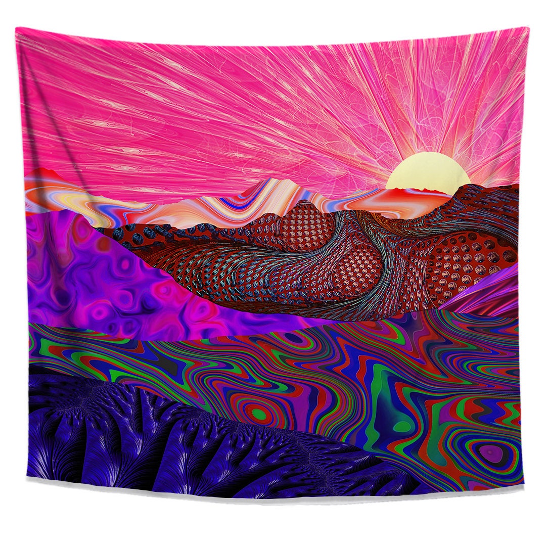 Trippy Trek Tapestry Colorful Landscape Design Psychedelic Etsy