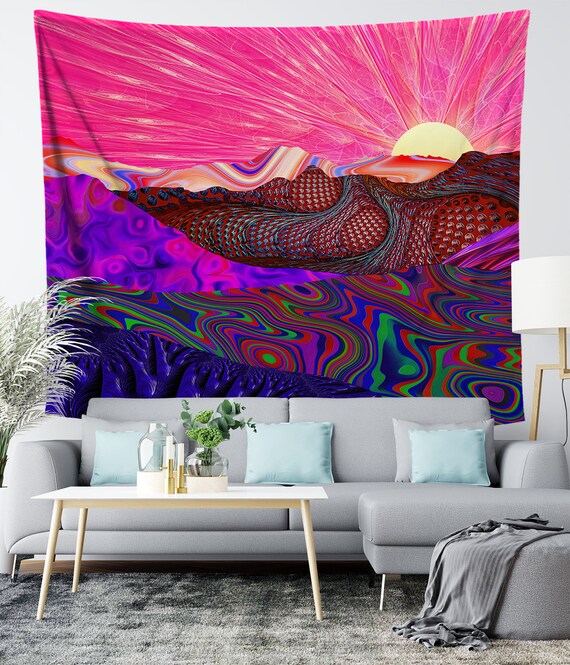 Trippy Trek Tapestry Wall Hanging Colorful Landscape Design Psychedelic College Dorm Wall Hanging Trail To Horizon Art Bright Decor