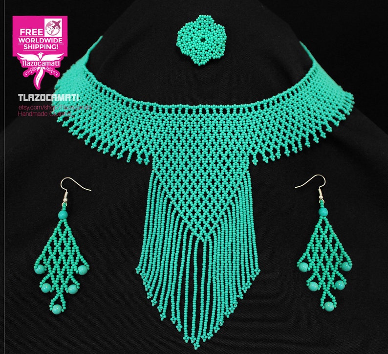 prehispanic style jewelry Huichol Eagle Necklace with crystal beads and stones Stylish Huichol Eagle-Shaped Necklace eagle-shaped choker