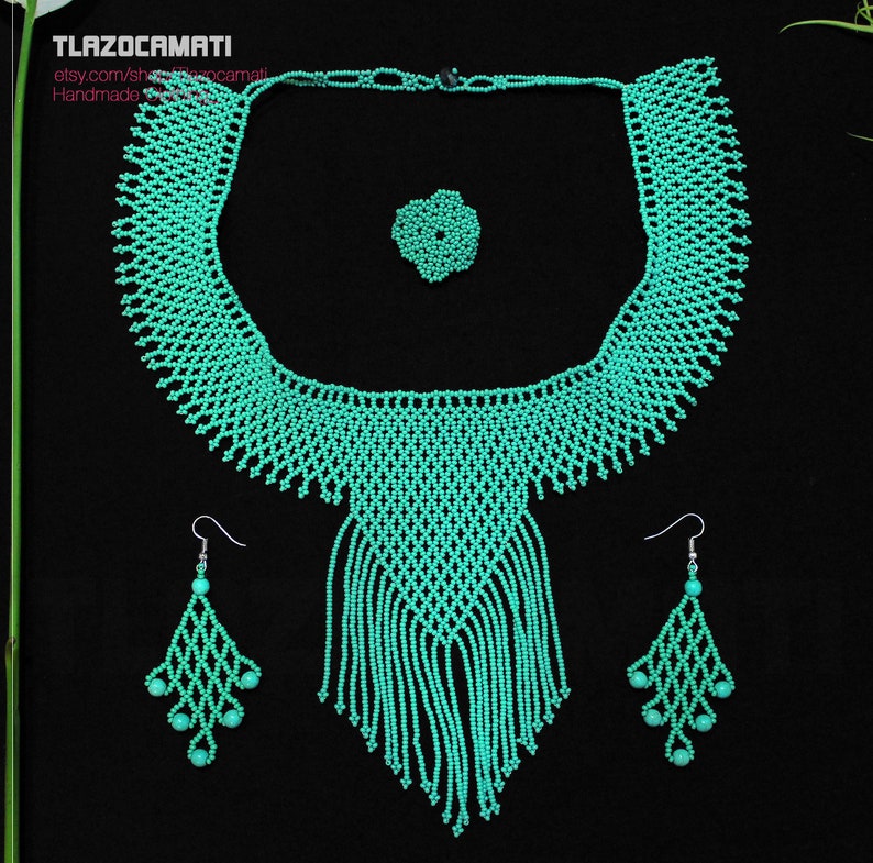 prehispanic style jewelry Huichol Eagle Necklace with crystal beads and stones Stylish Huichol Eagle-Shaped Necklace eagle-shaped choker
