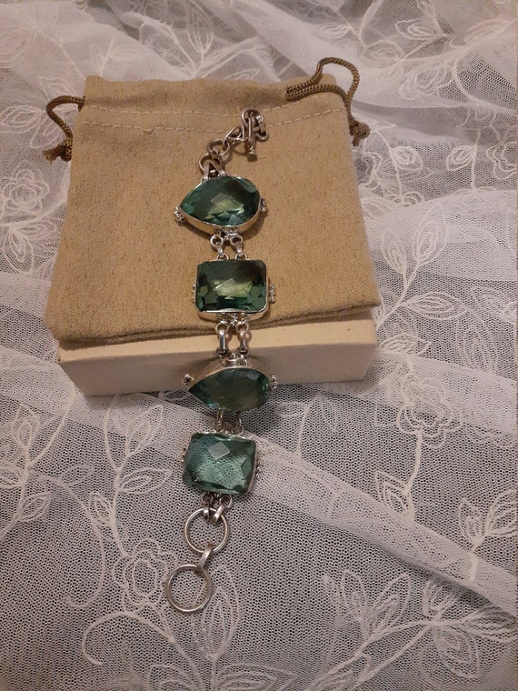 Faceted Apatite and Silver Bracelet