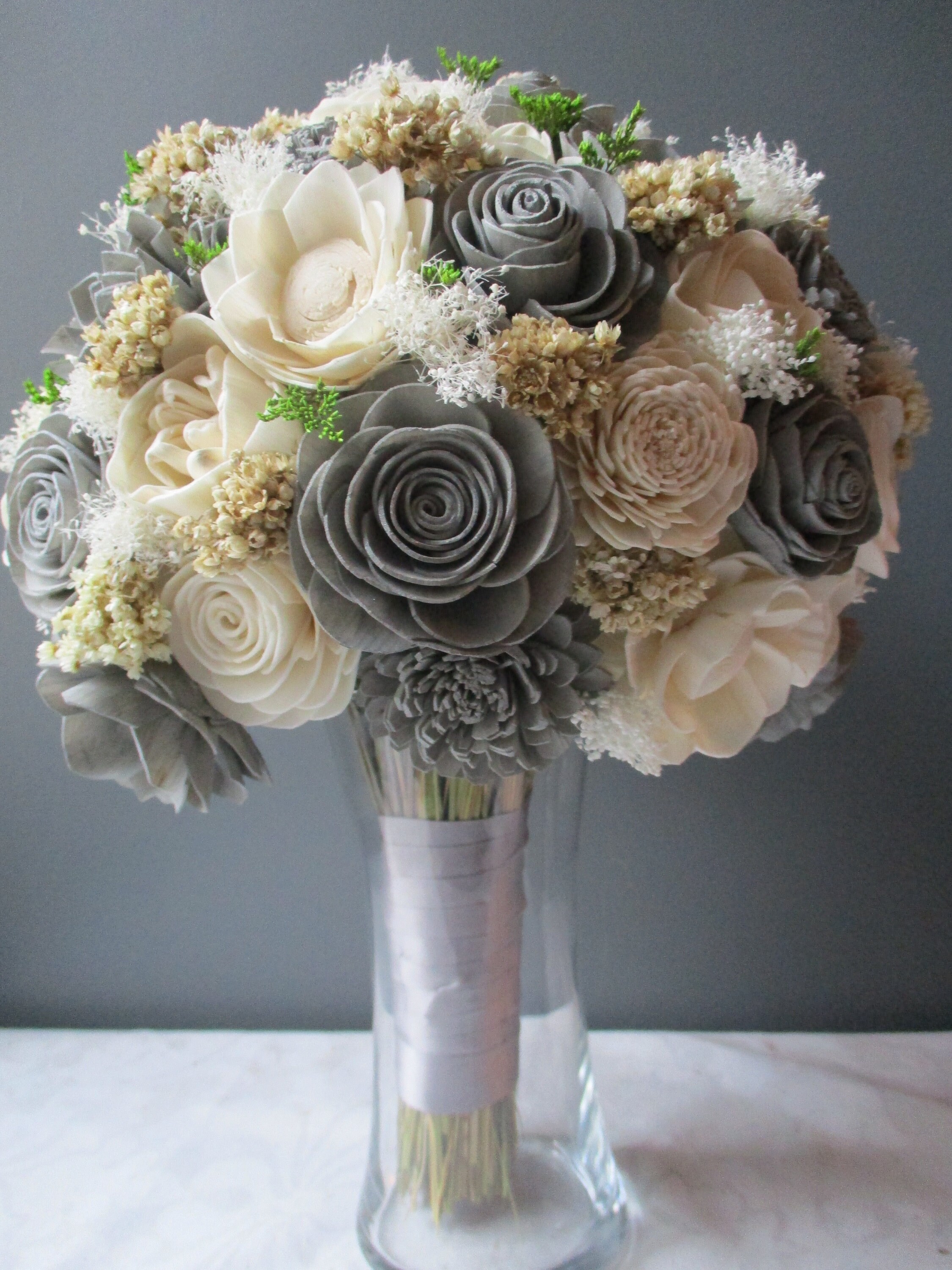 Elegancesilver and Grey Wood Flower Bouquet Etsy