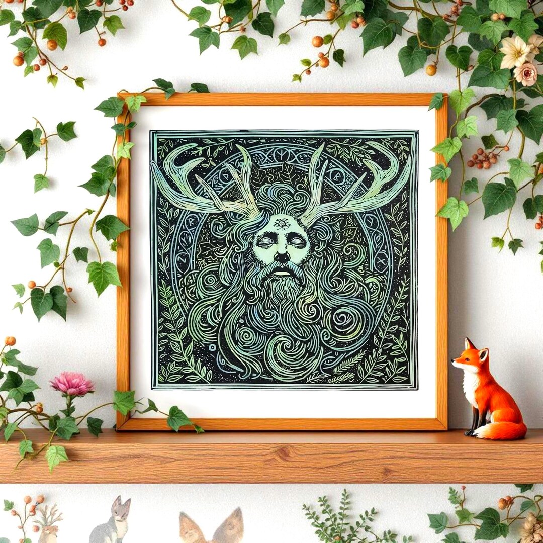Paper Mythic The Dagda – Celtic Forest God | Hand-coloured Lino Print on Watercolour ...