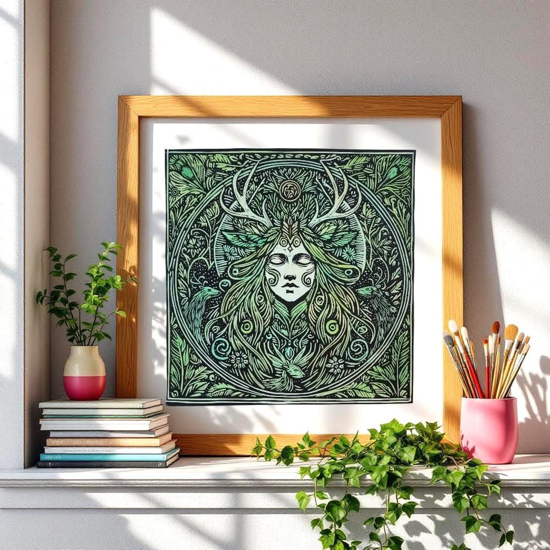 Paper Mythic Flidais. Celtic Forest Goddess | Hand-coloured Lino Print on ...