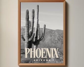 Phoenix Arizona Desert Cactus Black and White Wall Art Poster Print (PNG Digital Download File)